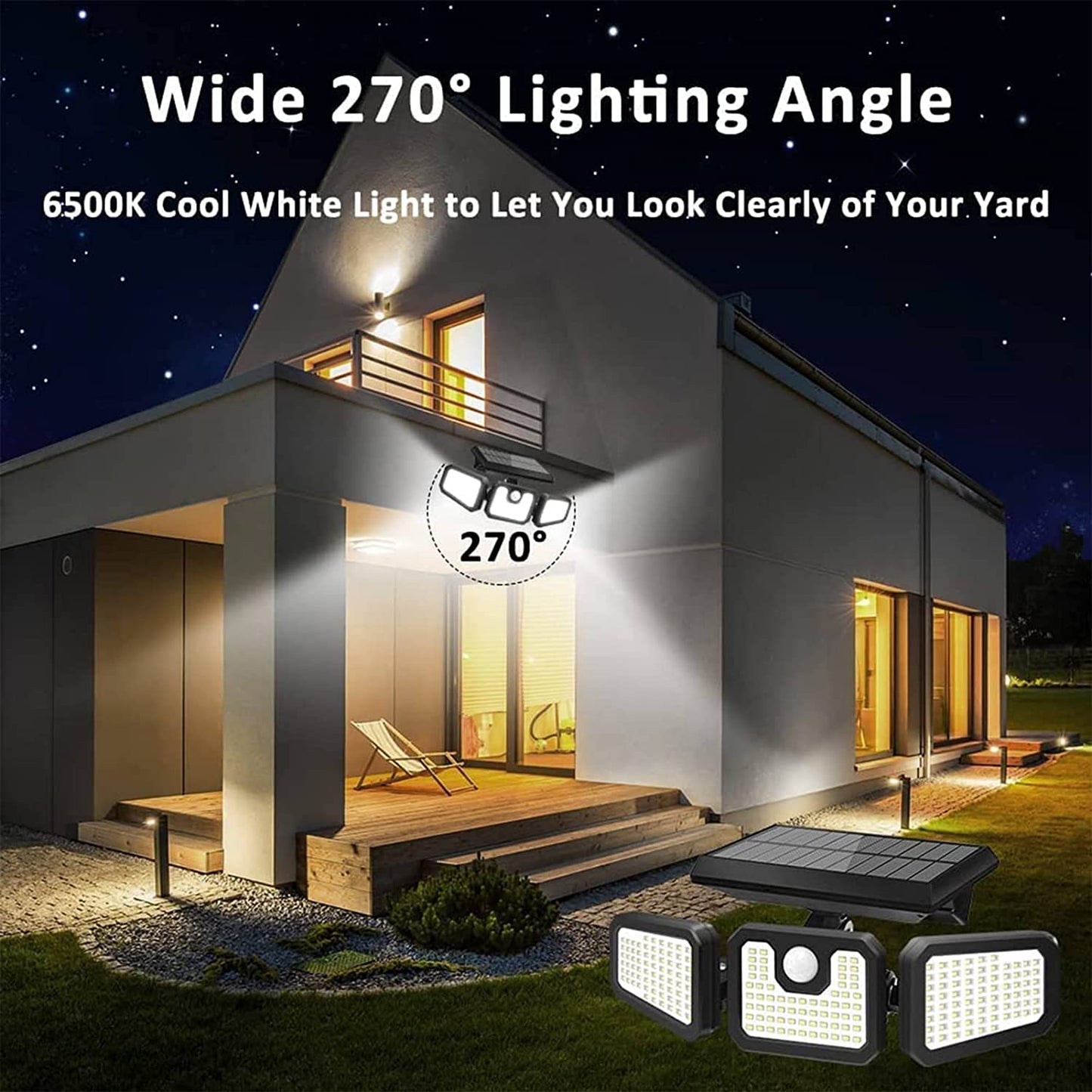 2 Pack 210 LED Solar Outdoor Lights 3 Heads Solar Lights IP65 Waterproof Solar Motion Sensor Lights With Remote Control For Patio, Yard, Garden