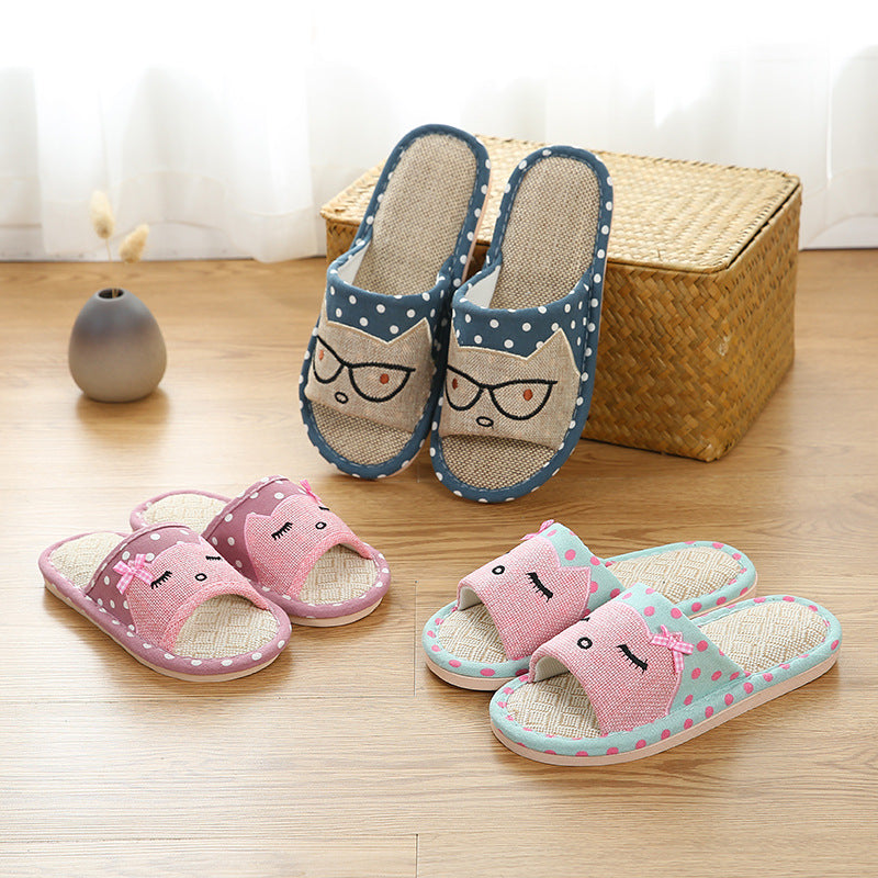 Children's Cartoon Linen Slippers Women's Summer Indoor Non-slip. Raee-Industries