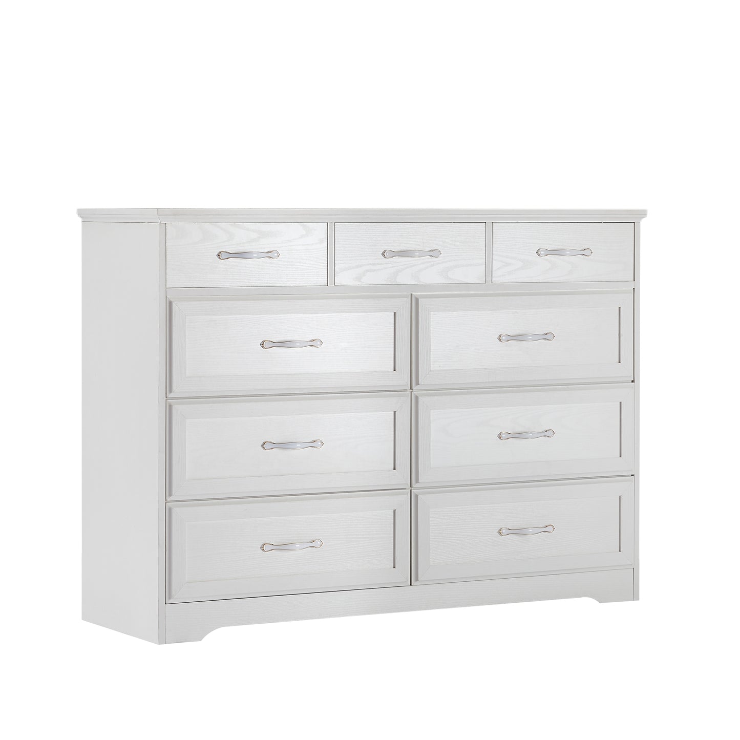 Bedroom dresser, 9 drawer long dresser with antique handles, wood chest of drawers for kids room, living room, entry and hallway, White, 47.56''W x 15.75''D x 34.45''H.