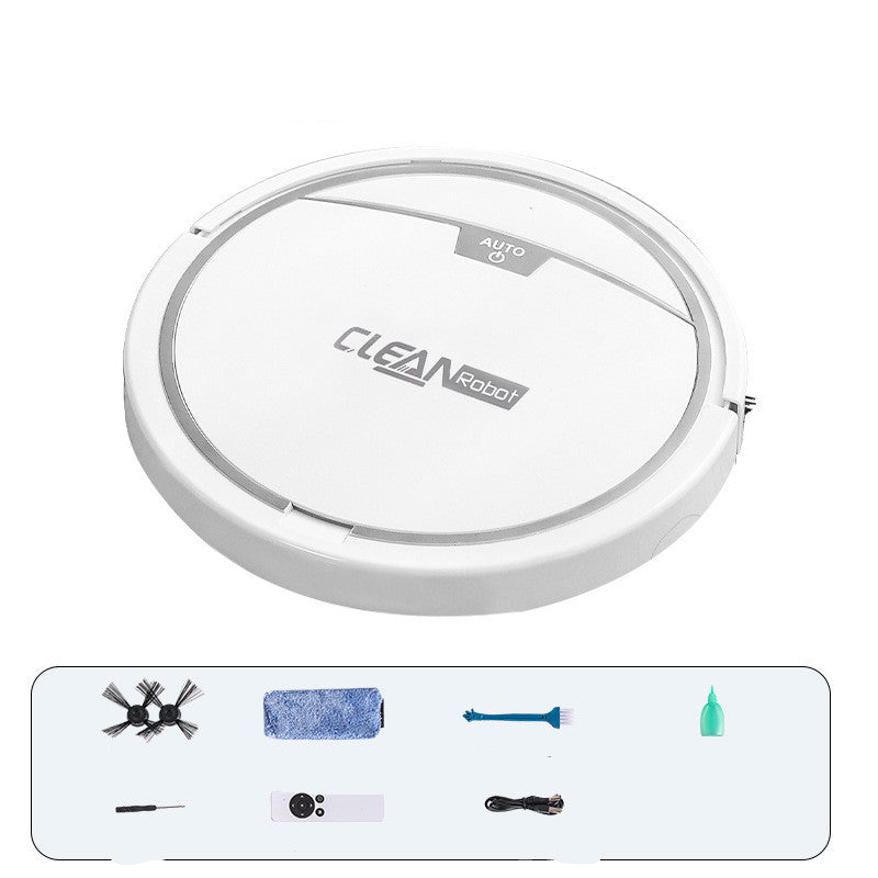 Robotic vacuum cleaner with cleaning tools on a white background