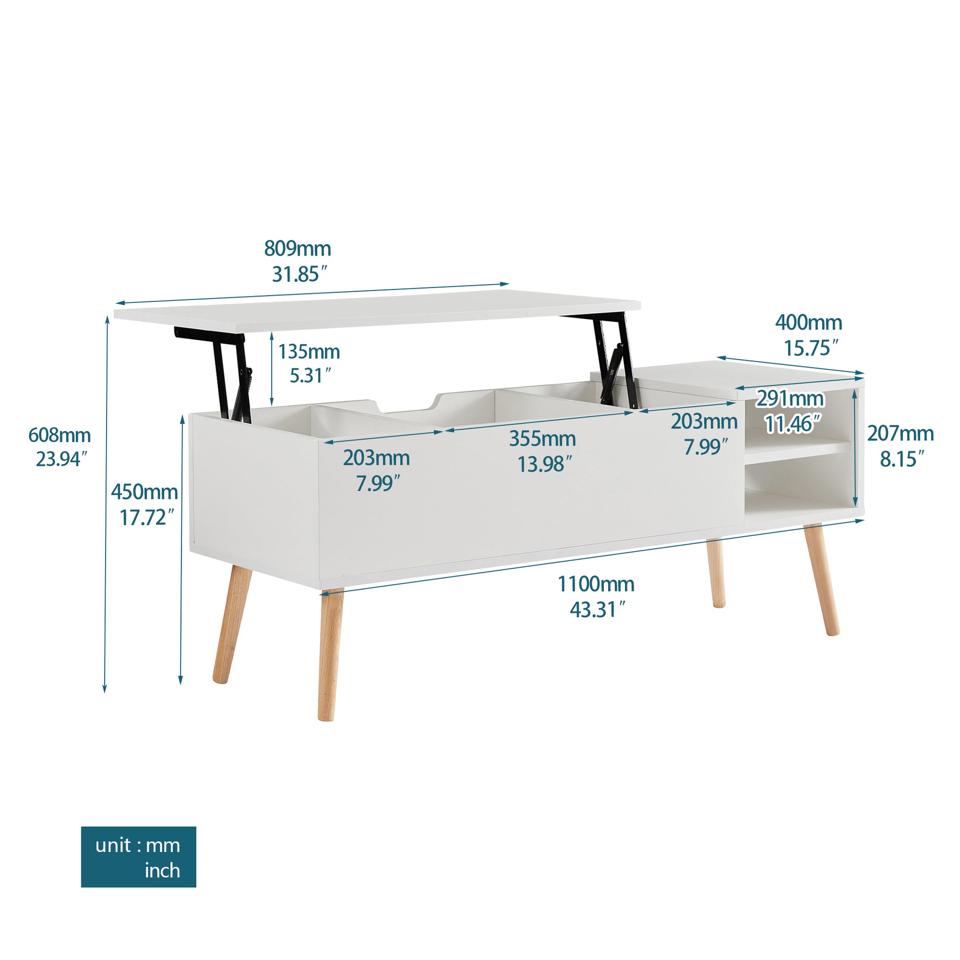 Coffee Table, Accent Furniture Home Decor, Open Storage Shelf, Storage Coffee Table with Hidden Compartment and Adjustable Storage Shelf, Lift Table -top Dining Table for Living room color. Raee-Industries.