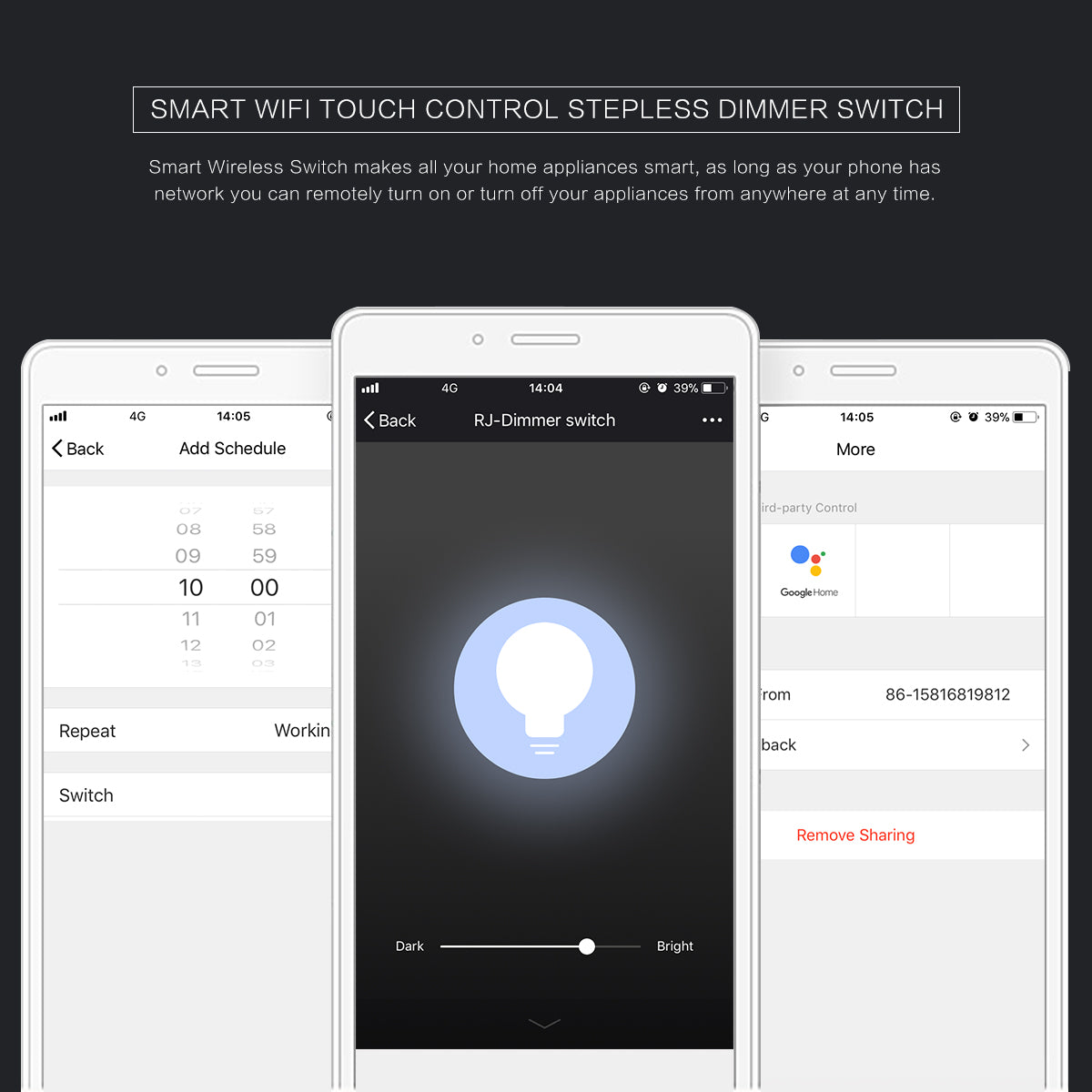 Smart Light Dimmer Touch Control WiFi Switch