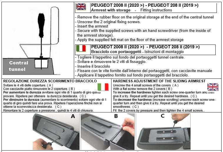 Armrest for Peugeot 208 (from 03/2019) and Peugeot 2008 (from 2020)