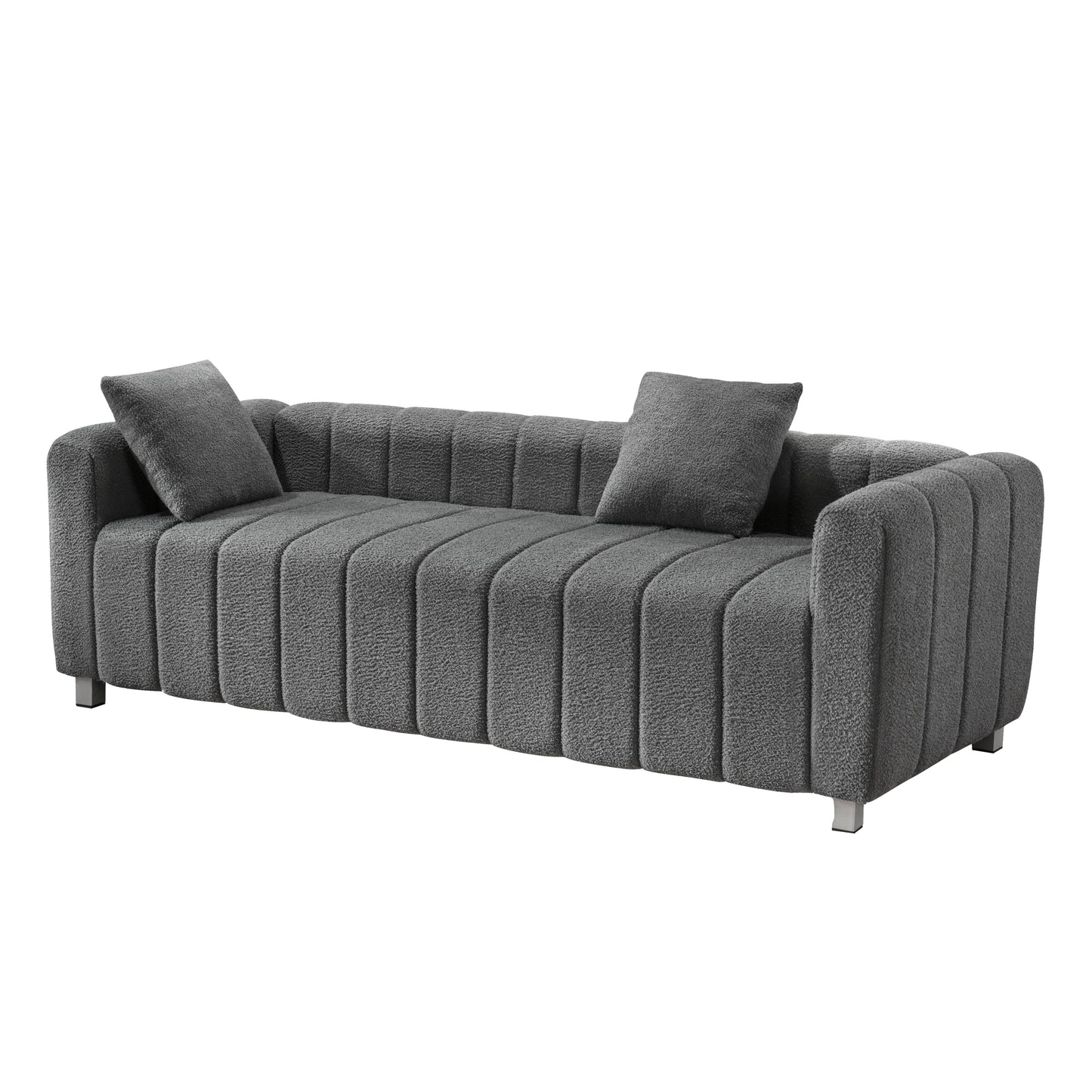 [VIDEO provided] [New] 82*30" Modern Teddy Velvet Sofa,2-3 Seat Mid Century Indoor Couch, Exquisite Upholstered Loveseat with Striped Decoration for Living Room,Bedroom,Apartment,2 Colors(2 Pillows)