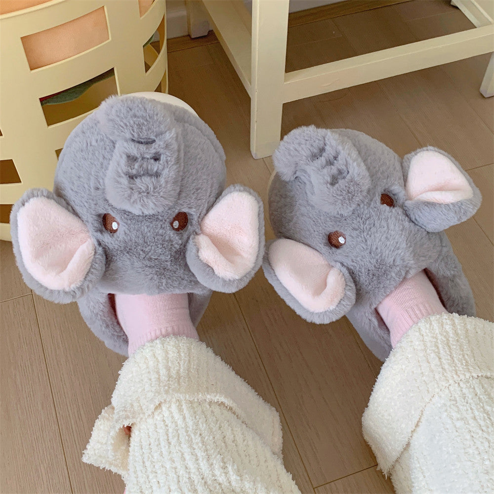 Plush Warm Indoor Cotton Shoes New Creative Three-dimensional Elephant Winter Baotou Cotton Slippers