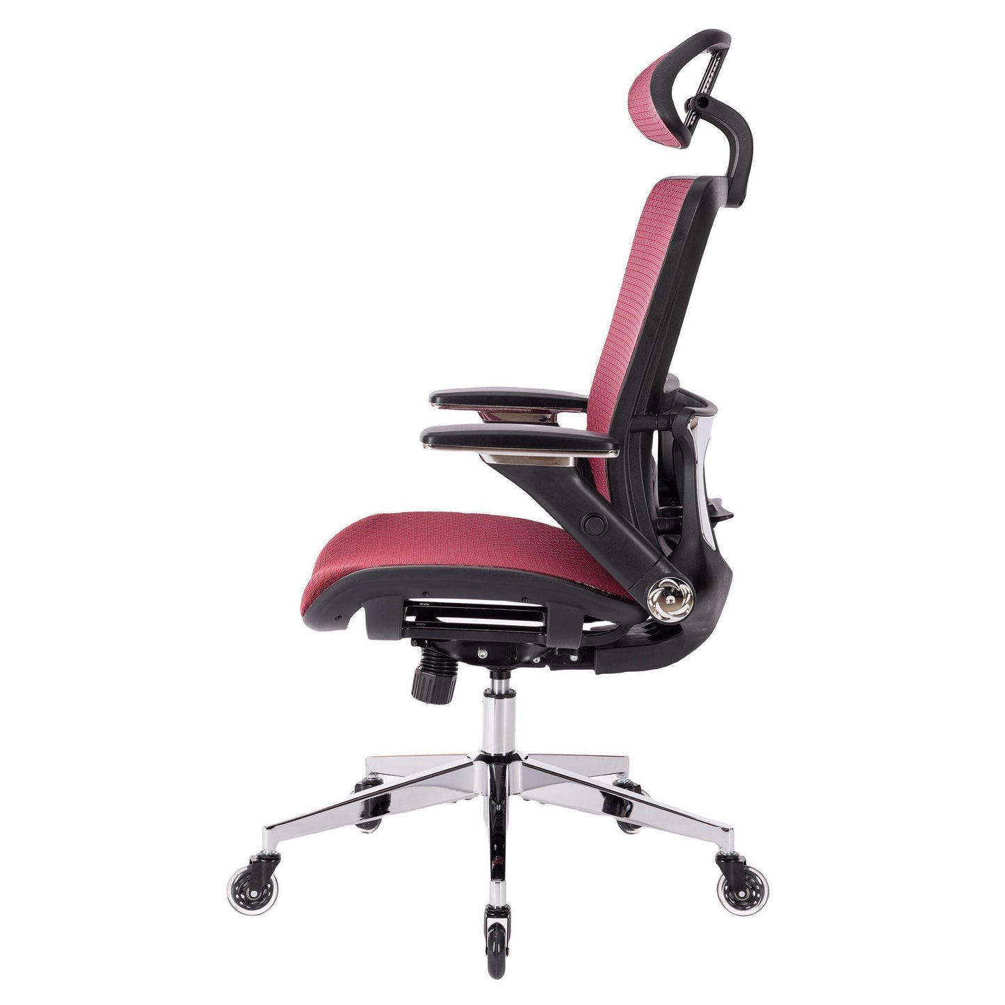 RED Ergonomic Mesh Office Chair, High Back - Adjustable Headrest with Flip-Up Arms, Tilt and lock Function, Lumbar Support and blade Wheels, KD chrome metal legs