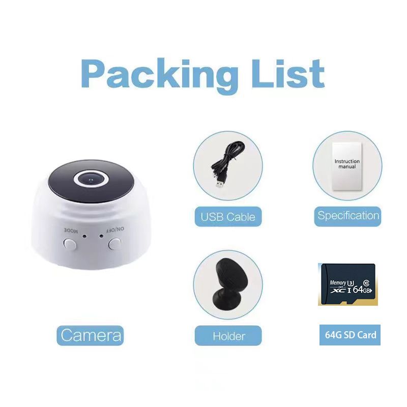 1pc A9 Mini Camera; HD 720P 2.4G Wifi IP Camera; Night Vision; Smart