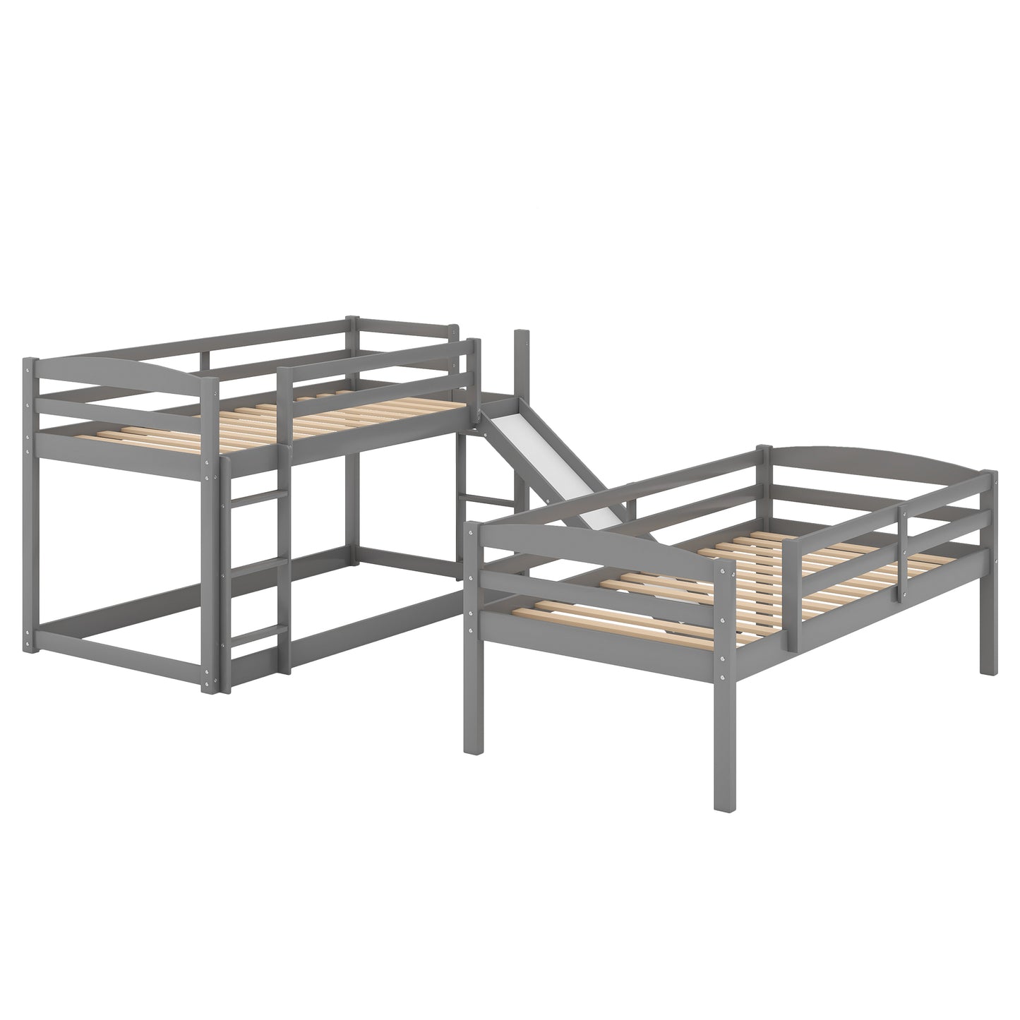 Twin over Twin over Twin Adjustable Triple Bunk Bed with Ladder and Slide,Gray(OLD SKU:SM000508AAE)