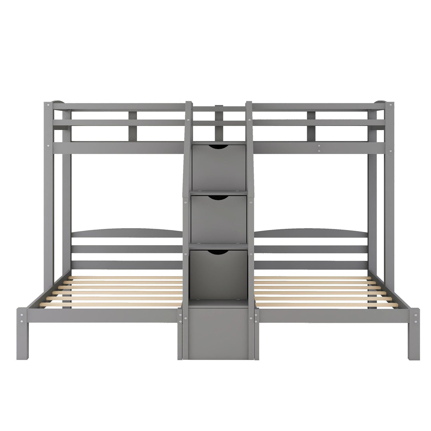 Twin over Twin & Twin Bunk Bed with Built-in Staircase and Storage Drawer,Gray