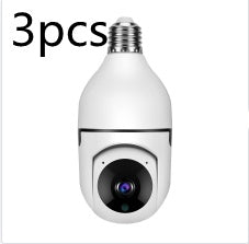 Three white security camera lights with a central lens on a white background