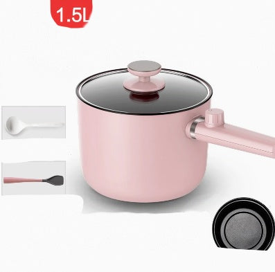 Pink saucepan with lid on a white background