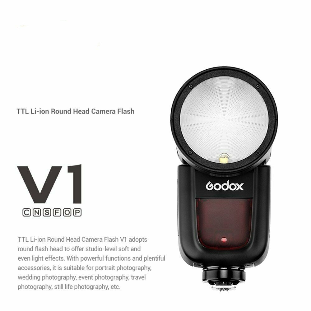 Godox TTL Li-ion Round Head Camera Flash V1 on a white background