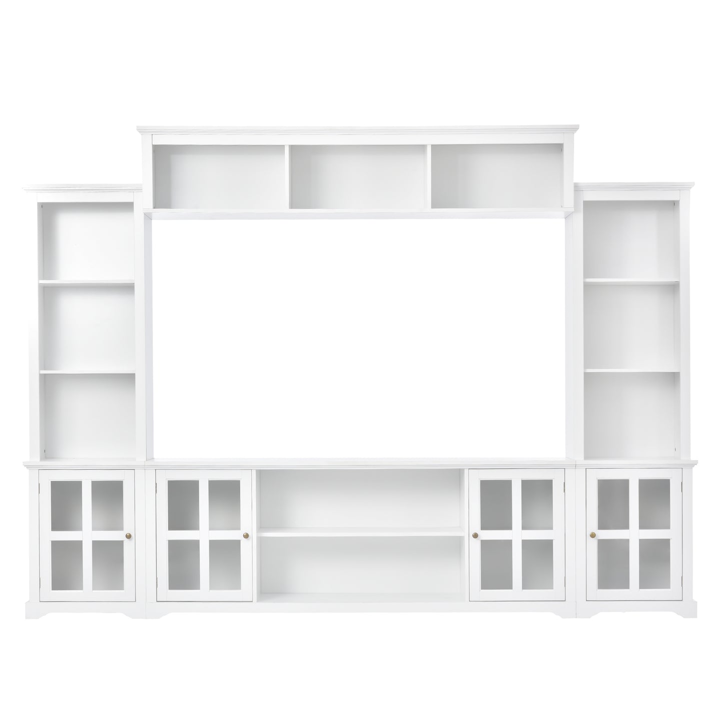 [VIDEO provided] ON-TREND Minimalism Entertainment Wall Unit with Bridge, Modern TV Console Table for TVs Up to 70", Multifunctional TV Stand with Tempered Glass Door, White (Old SKU: SD000009AAK)