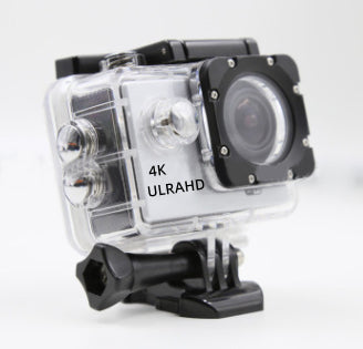 Action camera with '4K UltraHD' label on a white background