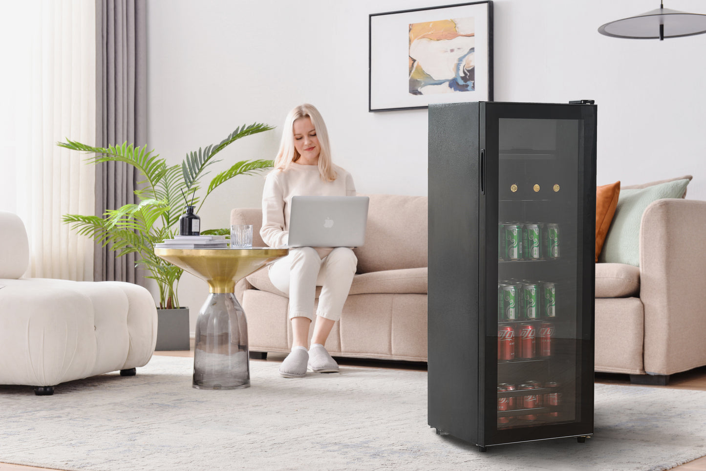 4.5Cu.ft mini fridge, 0.3Cu.ft freezer, up to 94 cans of soda, beer or wine. Silent, high-efficiency and energy-saving compressor, LED lighting, 16.10"×15.70"×43.10", home, RV, apartment, office, etc.