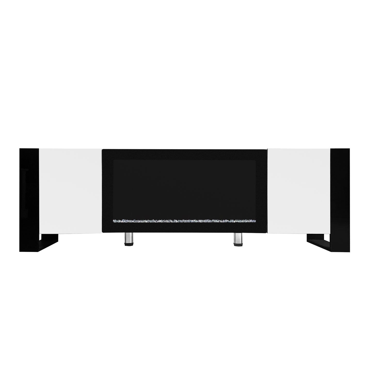 ON-TREND Modern TV Stand with 34.2" Non-heating Electric Fireplace, High Gloss Entertainment Center with 2 Cabinets, Media Console for TVs up to 78", White