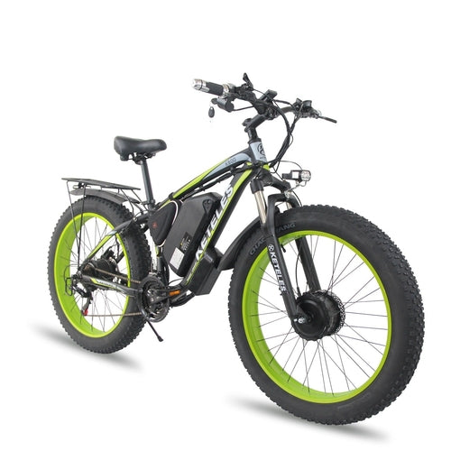 Electric bike with green wheels on a white background. stealthy e-bike with hidden battery. Raee Industries 