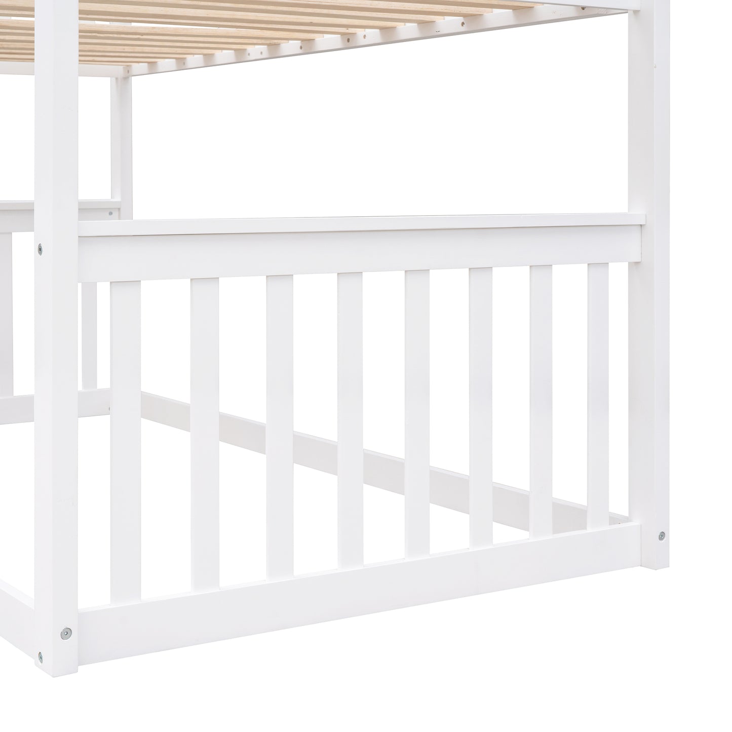 Twin Over Twin House Bunk Bed With Ladder, Wood Bed-White