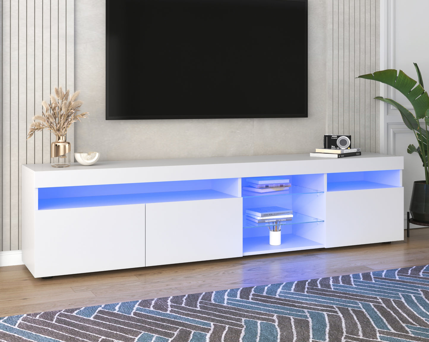 Modern Design TV Stands for TVs up to 80'', LED Light Entertainment Center, Media Console with Multi-Functional Storage, TV cabinet for Living room,Bedroom, Home Theatre