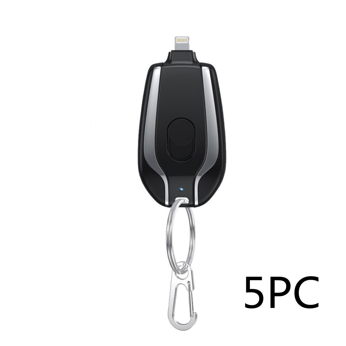 Black and silver electronic device with a carabiner on a white background, labeled '5PC'.