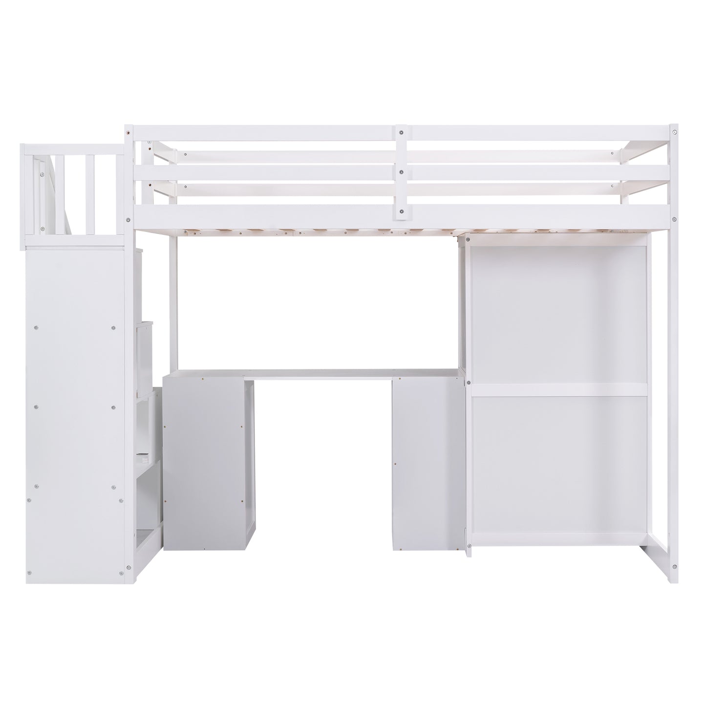 Twin Size Loft Bed with Wardrobe and Staircase, Desk and Storage Drawers and Cabinet in 1, White