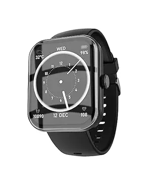 Black smartwatch with a clear face on a white background