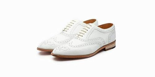 White Brogue Leather Formal Lace-up Oxford Shoes for