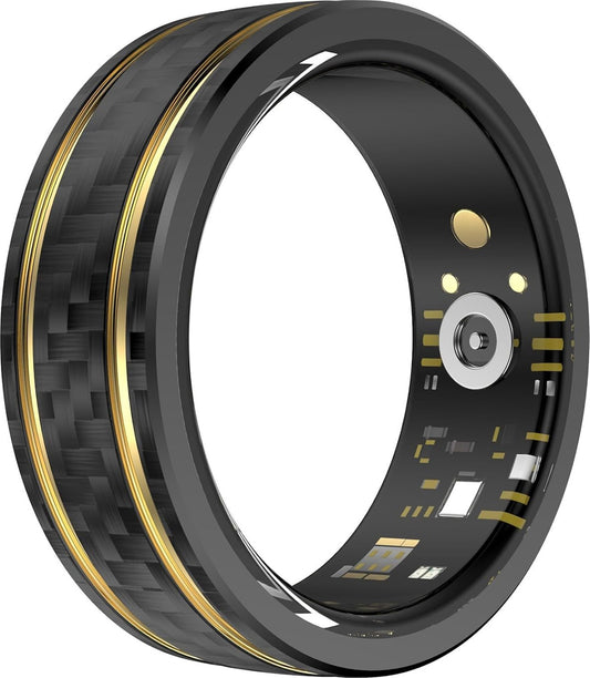 Waterproof Smart Ring Fitness Tracker-Black & Gold-12-21.5 mm