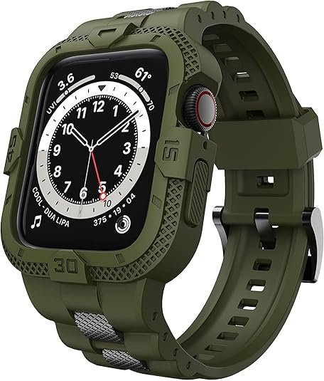 Green smartwatch with a detailed case on a white background