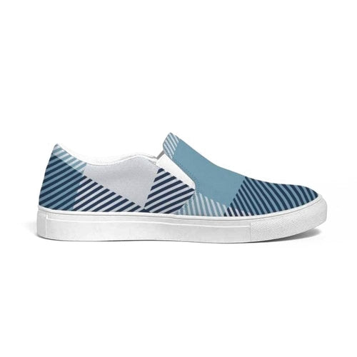 Mens Sneakers, Blue Plaid Low Top Slip-on Canvas Sports Shoes - Pzq475