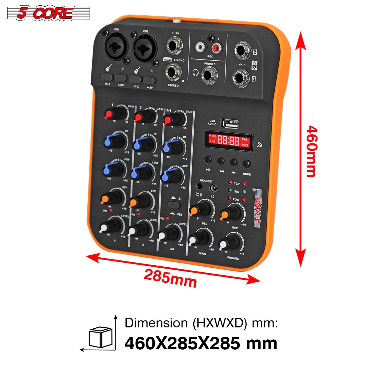5 Core Audio Mixer 4 Channel DJ Equipment with Bluetooth USB Sound