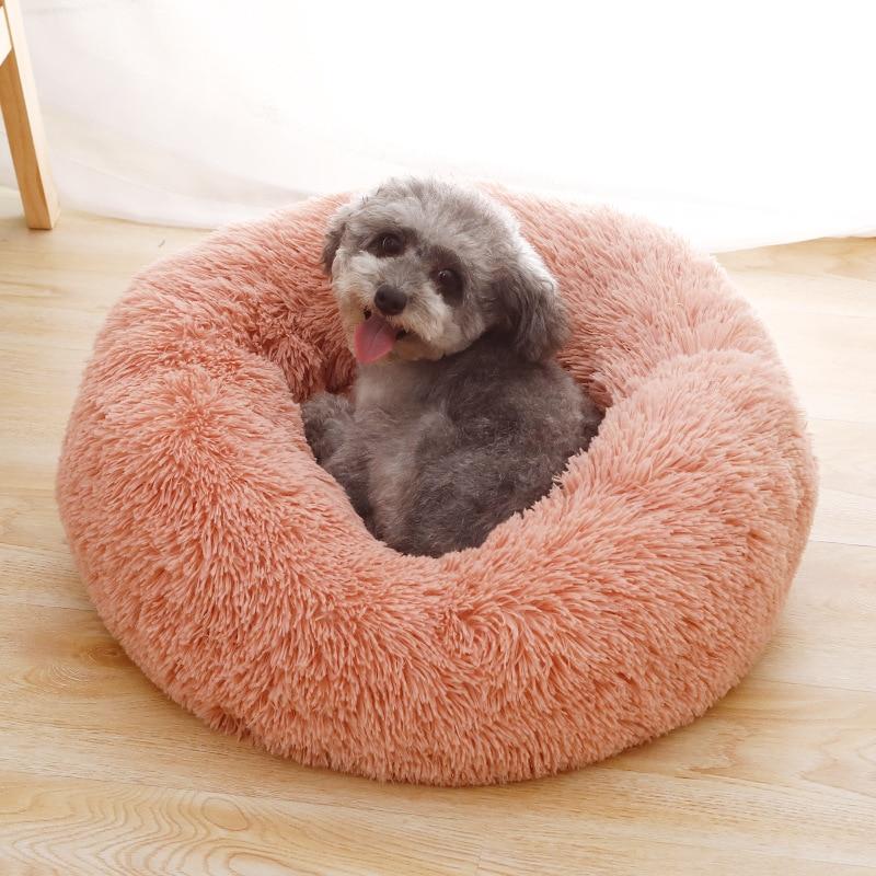 Soft Pet Dog Bed Round Winter warm Long Plush Dog House Cushion Cat