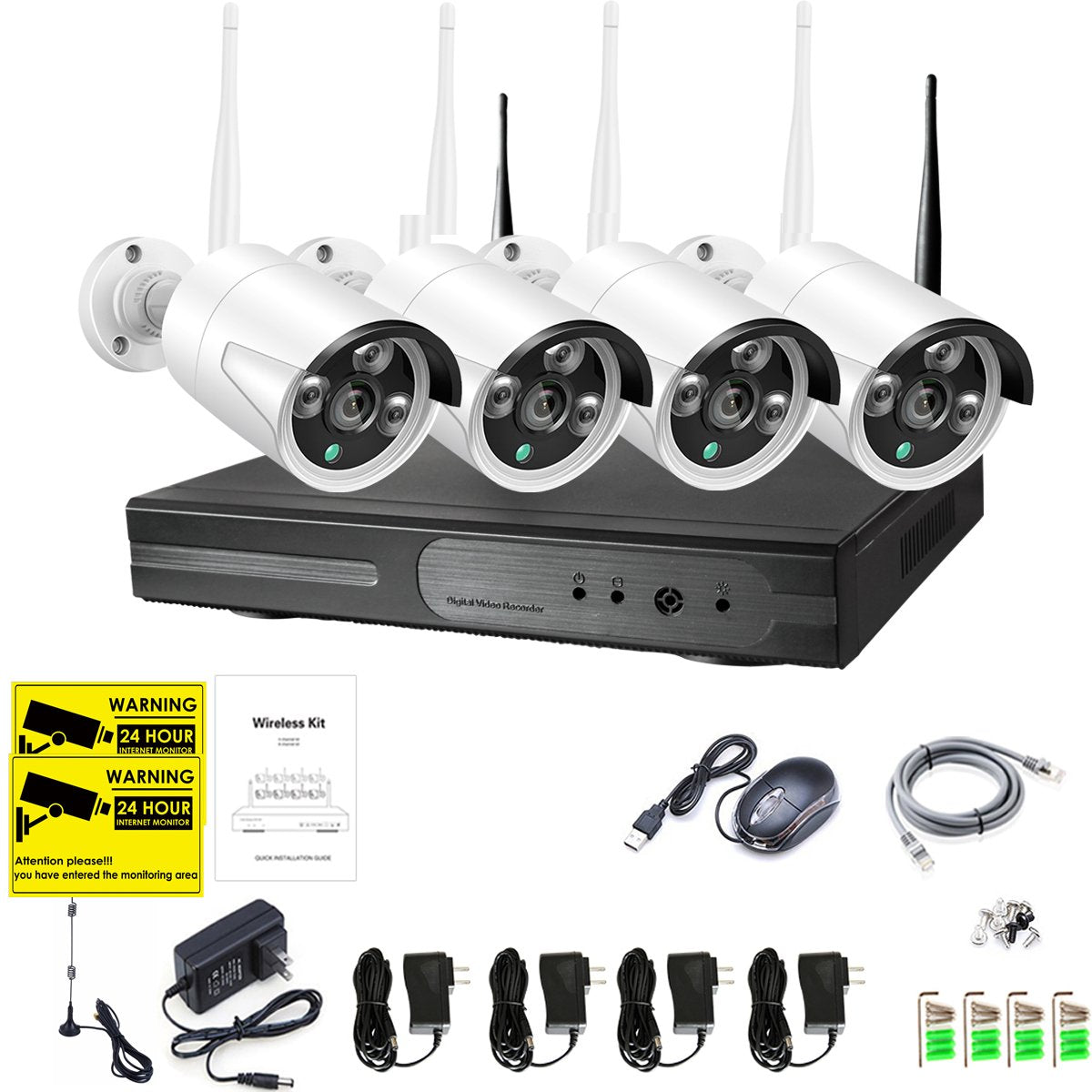 4CH CCTV System Wireless Audio 1080P NVR 4PCS 2.0MP IR Outdoor P2P
