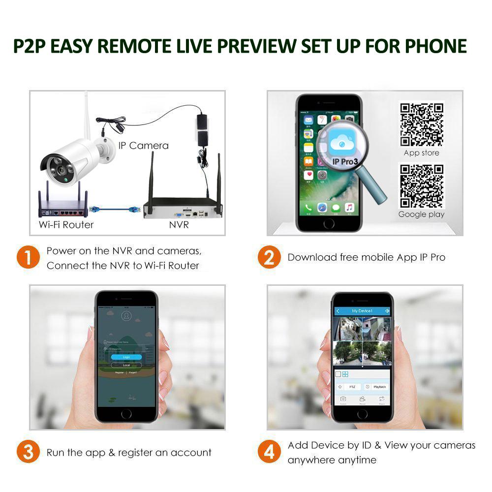 4CH CCTV System Wireless Audio 1080P NVR 4PCS 2.0MP IR Outdoor P2P