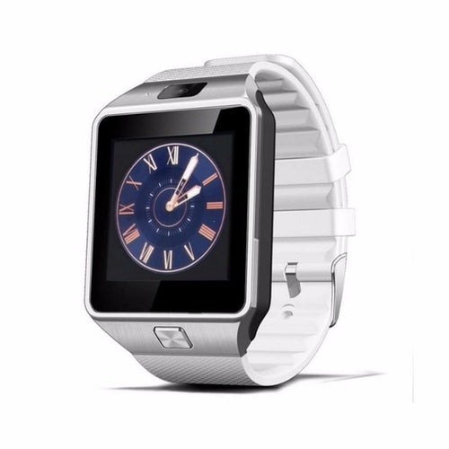 Smartwatch with a white strap on a white background