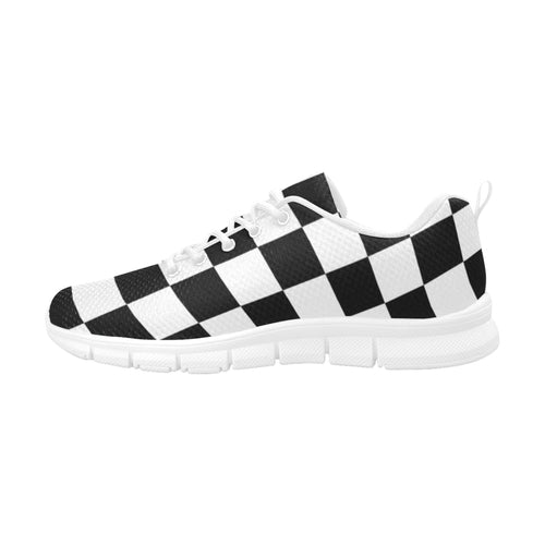 Sneakers For Women, Black And White Plaid Checker Print - Running