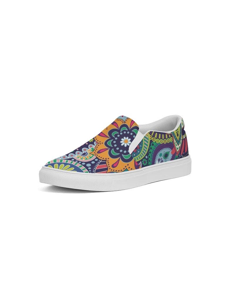 Womens Slip-on Sneakers, Blue Floral Paisley Canvas Sports Shoe