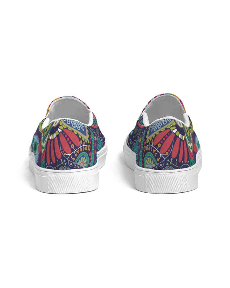 Womens Slip-on Sneakers, Blue Floral Paisley Canvas Sports Shoe