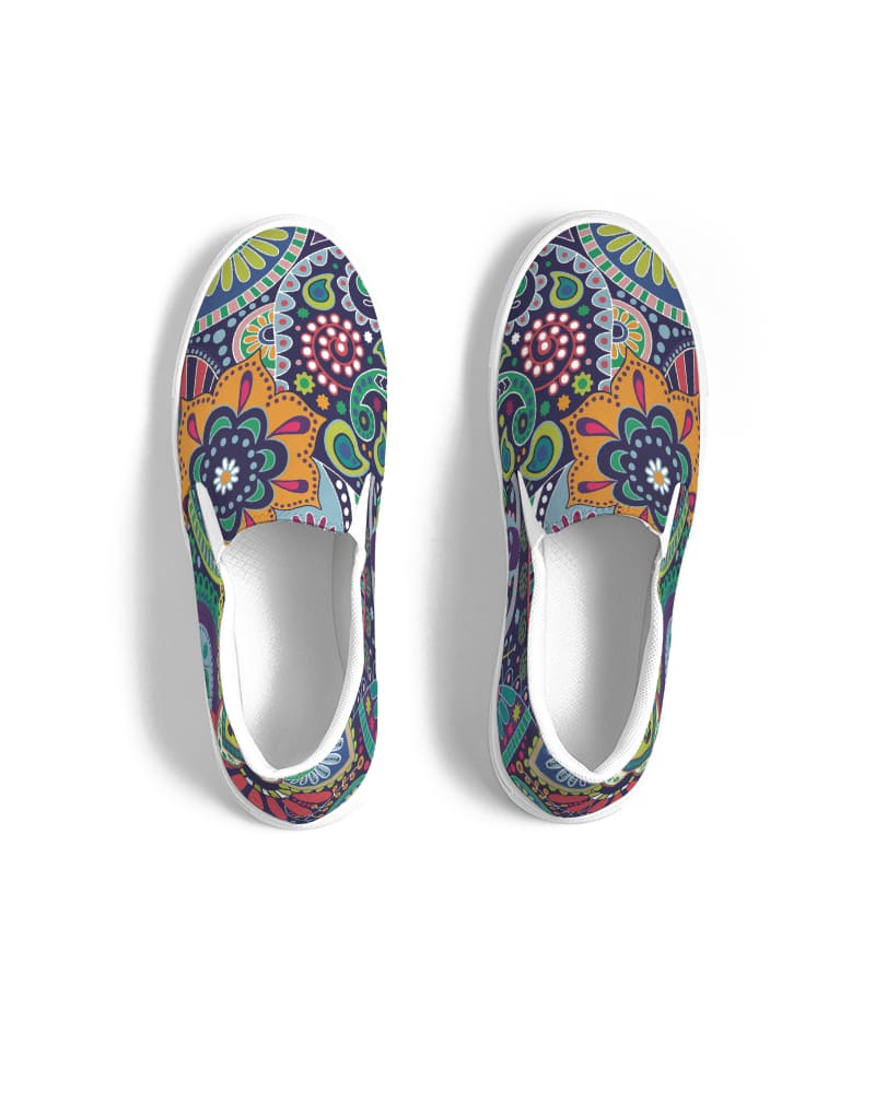 Womens Slip-on Sneakers, Blue Floral Paisley Canvas Sports Shoe