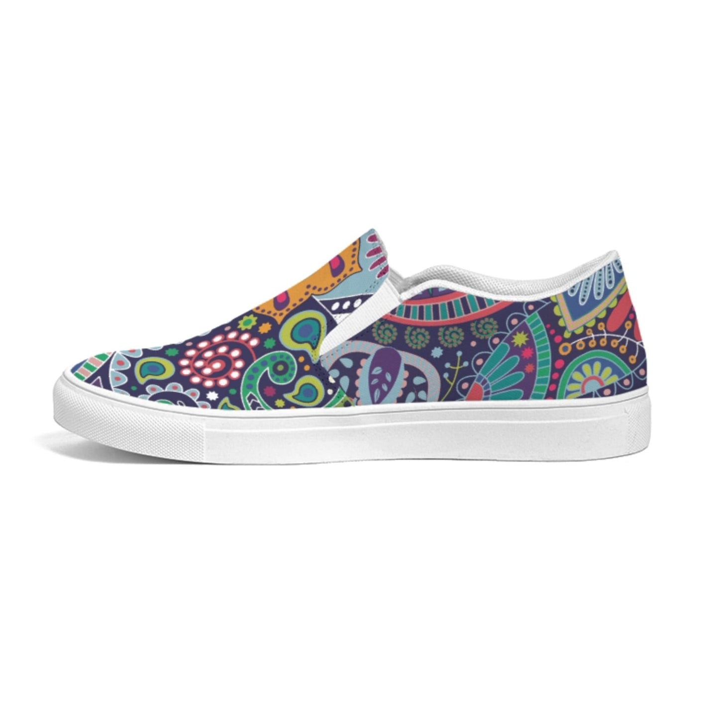 Womens Slip-on Sneakers, Blue Floral Paisley Canvas Sports Shoe