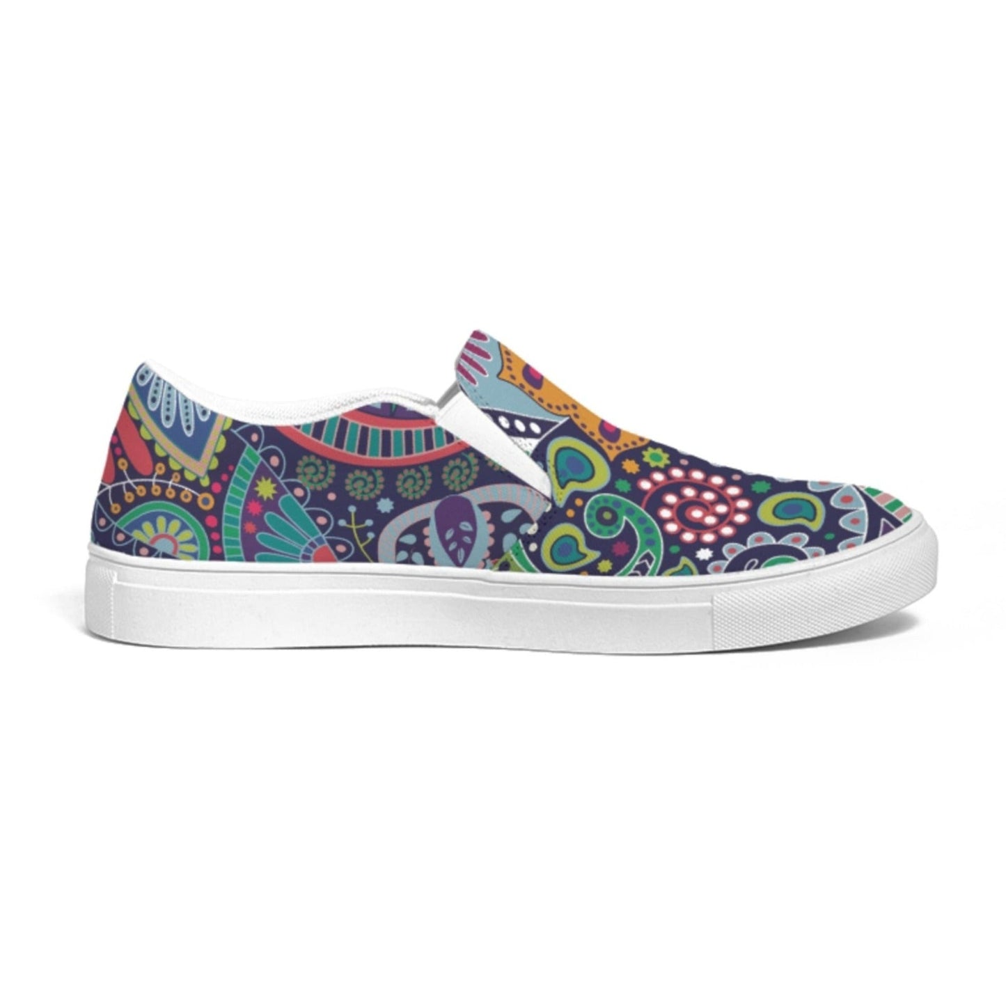 Womens Slip-on Sneakers, Blue Floral Paisley Canvas Sports Shoe