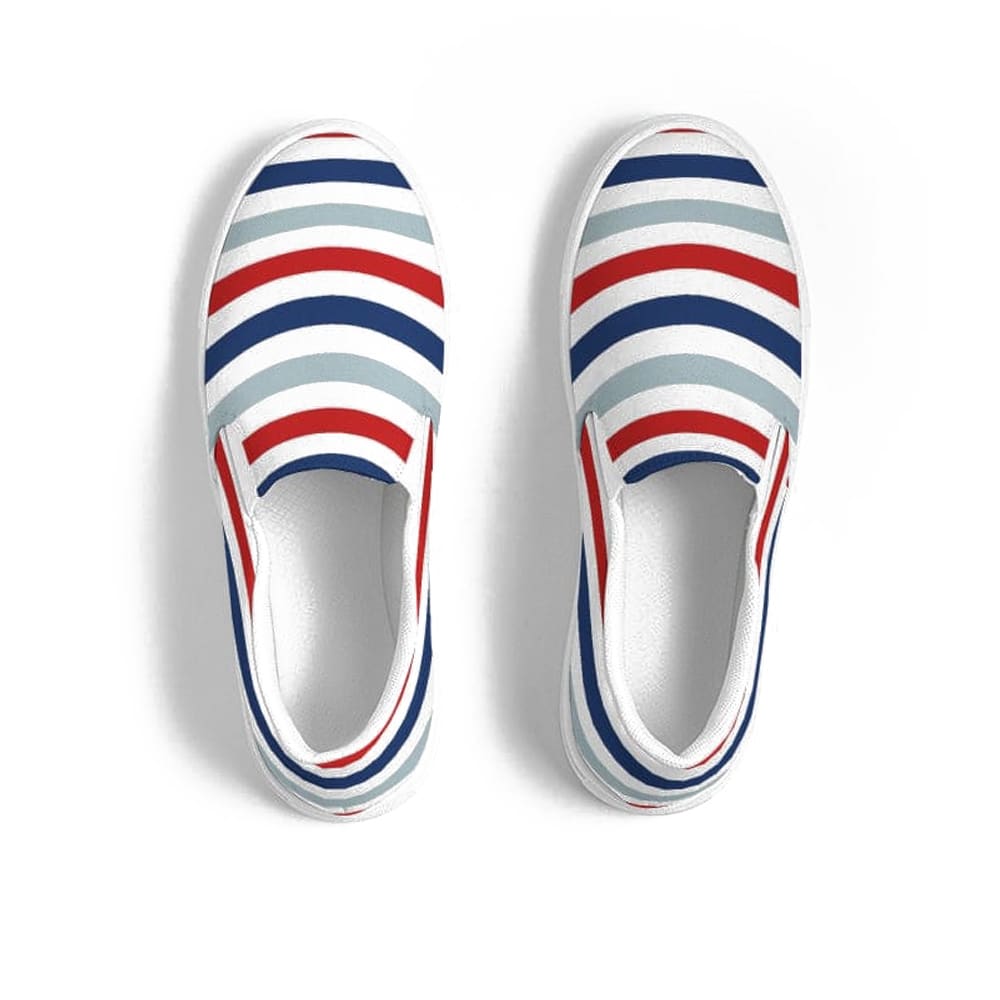 Womens Sneakers - Canvas Slip On Shoes, Red White Blue Striped Print