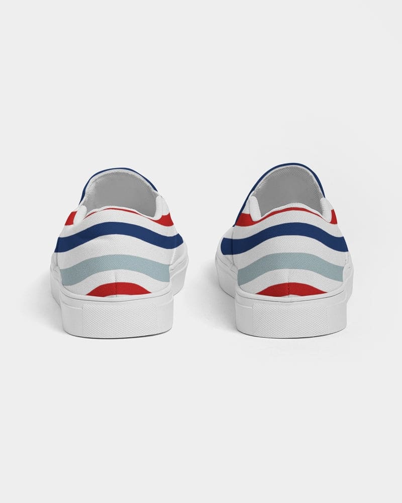 Womens Sneakers - Canvas Slip On Shoes, Red White Blue Striped Print