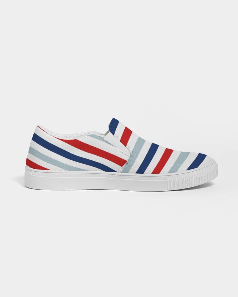 Womens Sneakers - Canvas Slip On Shoes, Red White Blue Striped Print