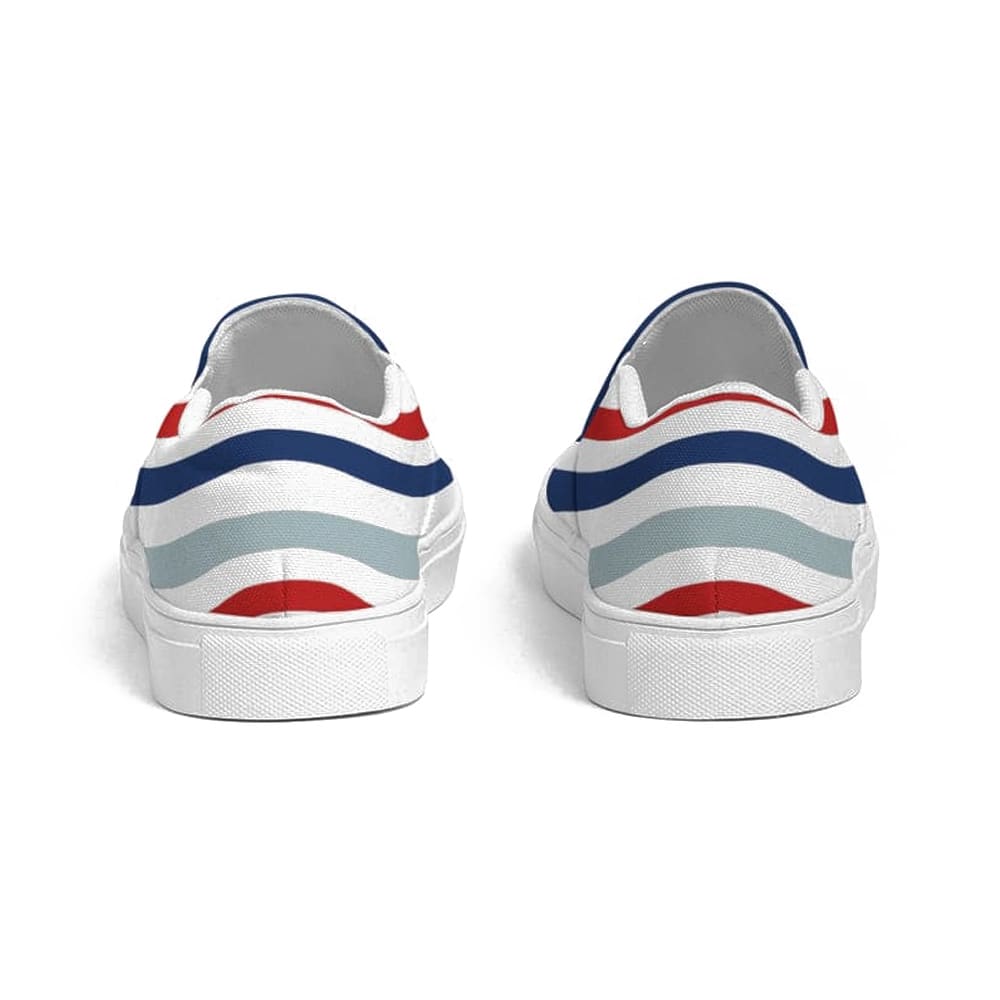 Womens Sneakers - Canvas Slip On Shoes, Red White Blue Striped Print