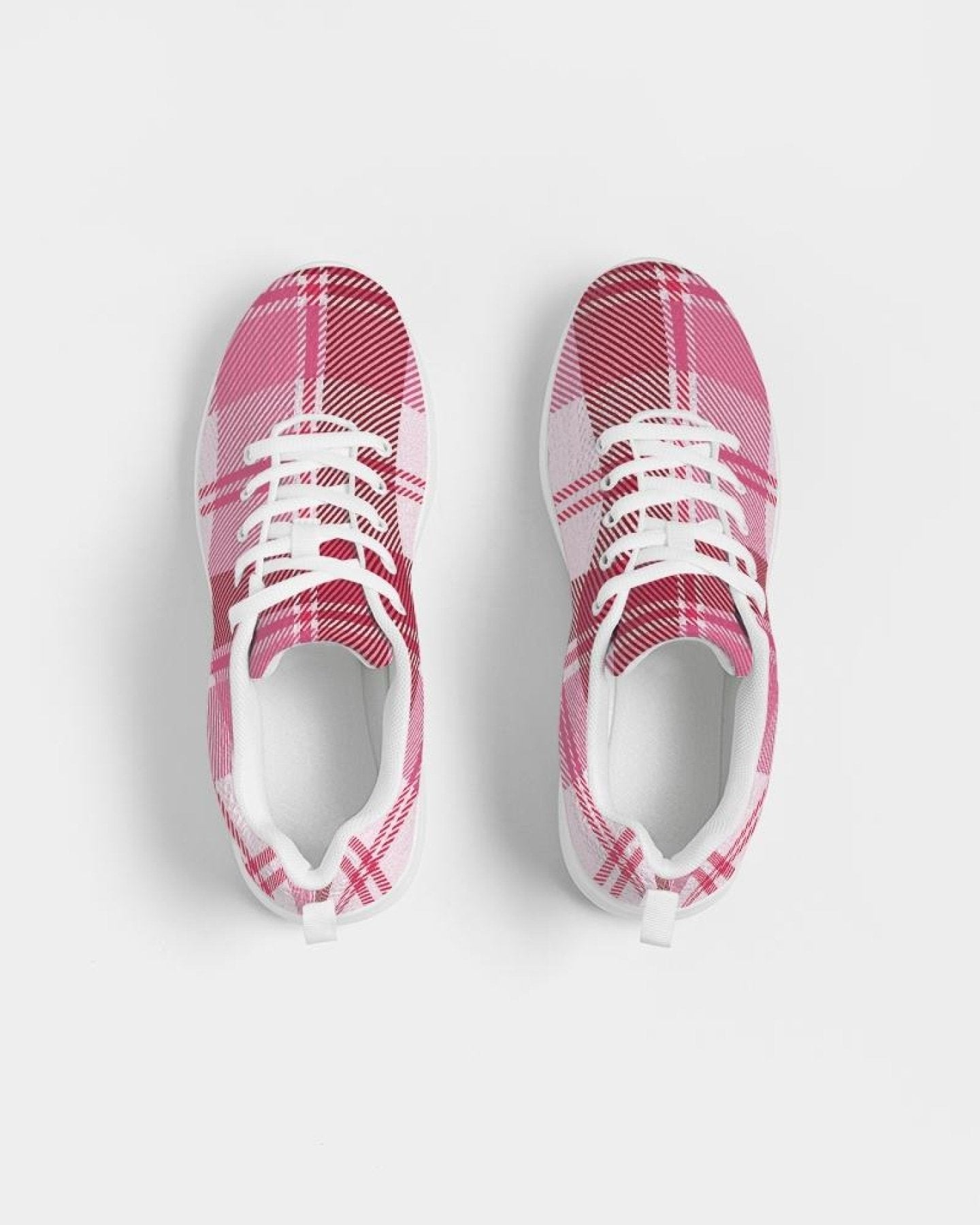 Womens Sneakers - Pink And White Plaid Running Sports Shoes