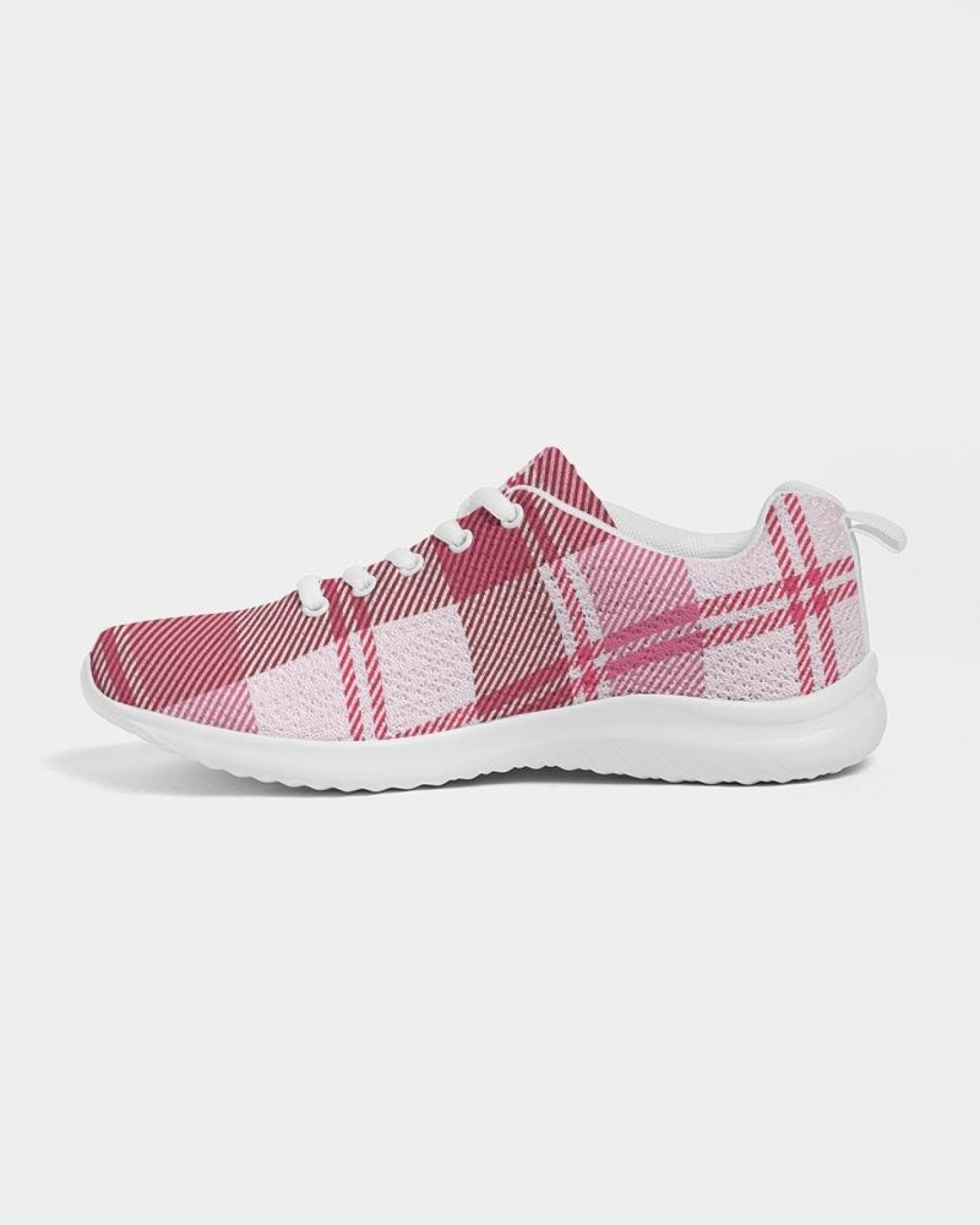 Womens Sneakers - Pink And White Plaid Running Sports Shoes