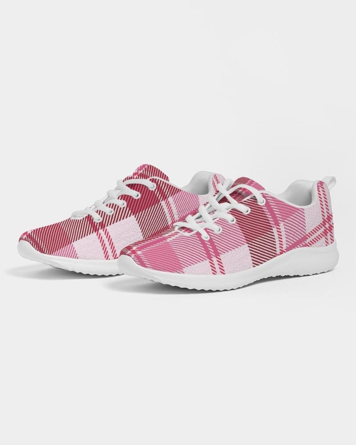 Womens Sneakers - Pink And White Plaid Running Sports Shoes