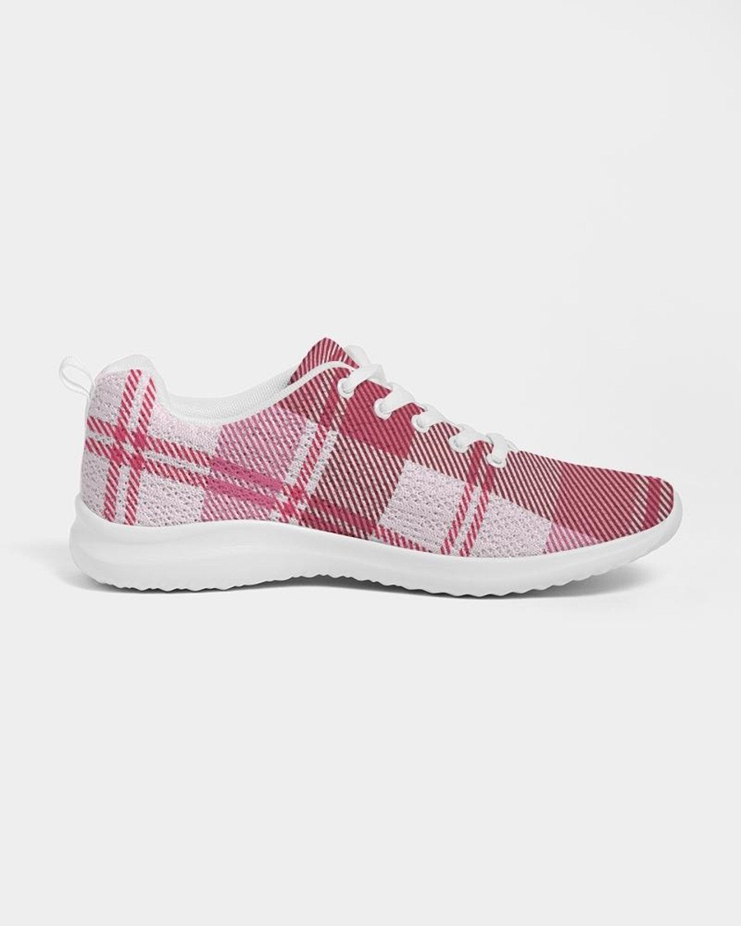 Womens Sneakers - Pink And White Plaid Running Sports Shoes