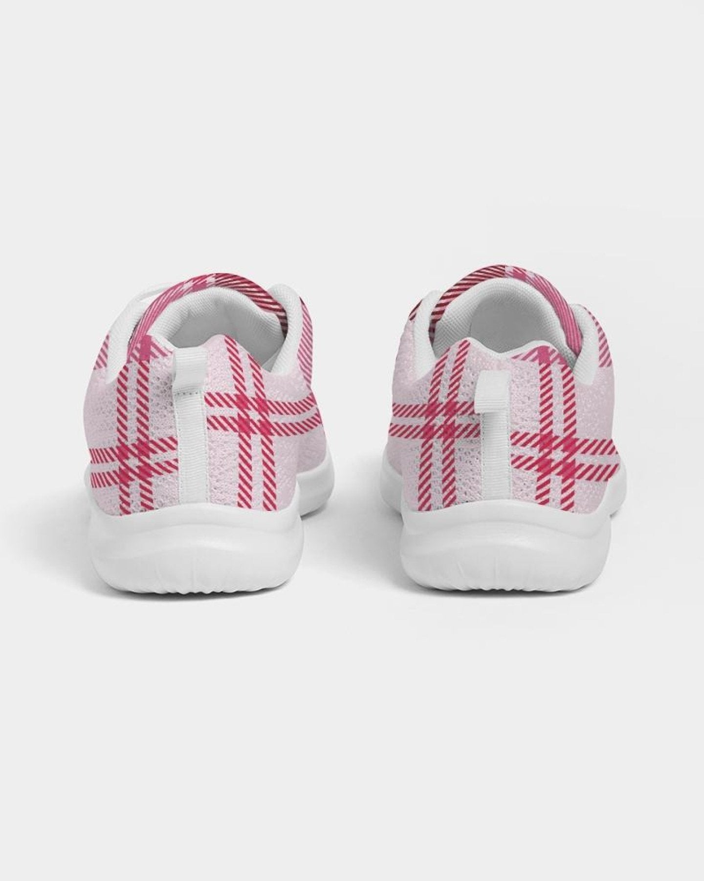 Womens Sneakers - Pink And White Plaid Running Sports Shoes